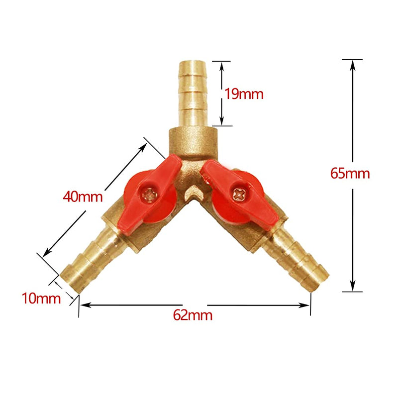 [Australia - AusPower] - Hooshing 3/8" Hose Barb Ball Valve 3 Way Shut Off Valve Soild Brass Y Shaped Ball Valve 2 Switch Hose Barb Fitting with 6 Hose Clamps ,Pack of 2 2 Pack 
