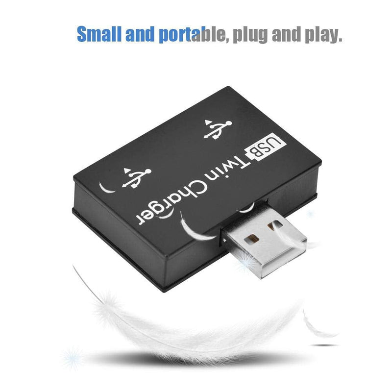 [Australia - AusPower] - Mini Hub USB2.0 Male to 2-Port USB Twin Charger Splitter Adapter Converter Kit for Mobile Phone/ Laptop (Black) Black 