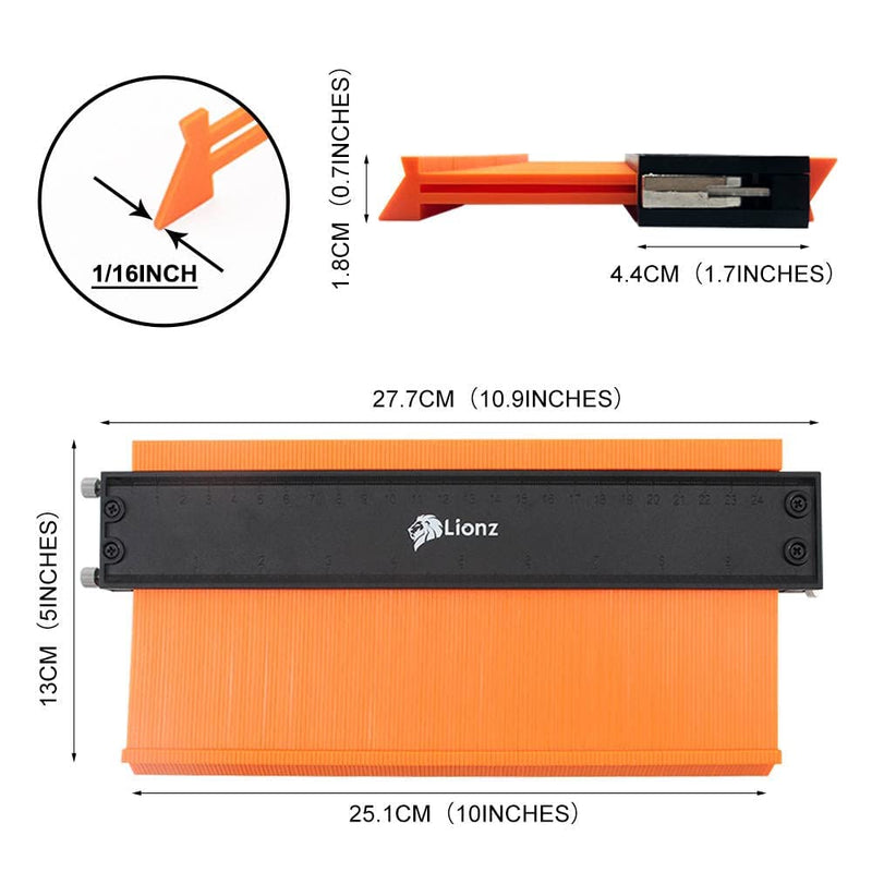 [Australia - AusPower] - Contour Gauge With Lock And Adjusting Screws 10 Inch Wide Profile Tool, Mens Gifts for Christmas, Superbrand Tools For Copying Angles, Curved and Odd Shapes 