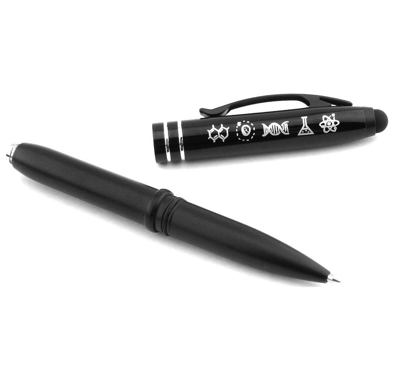[Australia - AusPower] - "Symbols of Science" Engraved Pen w/Light & Stylus Tip - Gifts for Scientists Science Teachers - Molecules, Astronomy, DNA, Chemistry, & Atomic Symbol Engravings 