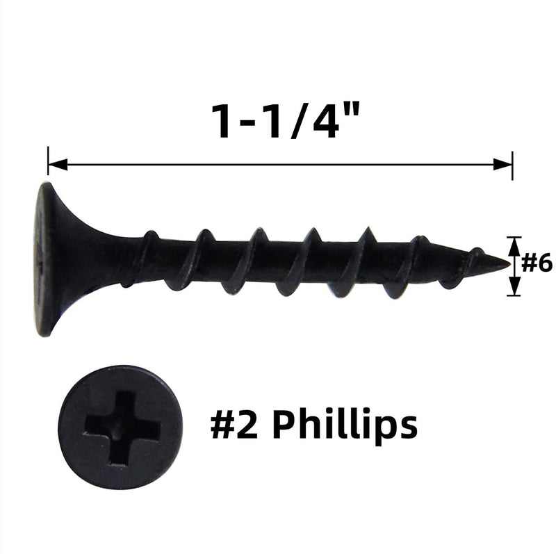 [Australia - AusPower] - #6X1-1/4 Inch Screws,260pcs Small Screws Coarse Thread Drywall Wood Screws,Sheetrock Screws ? Phillips #2 Screws ?Black Wood Screws, Flat Head Screws,Small Box Wood Screws 1 Lb/Pound 