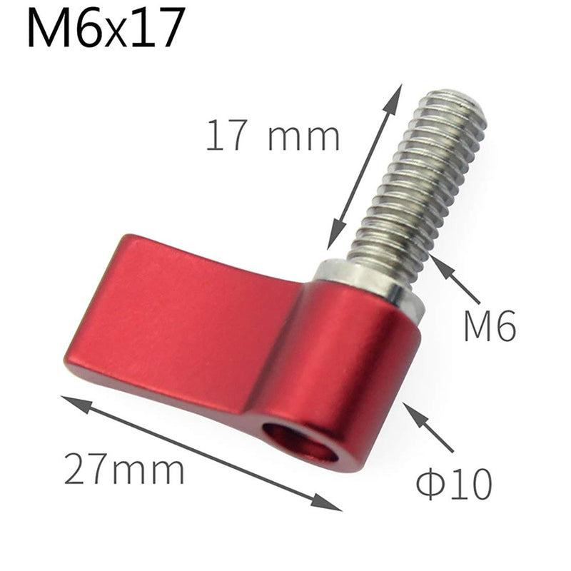 [Australia - AusPower] - AngelReally 4 Pcs Male Threading Rotating Knob,M6 17mm Adjustable Thumb Lever Screw,Rotating Knob with Single Wing,Red Aluminum Alloy M6 