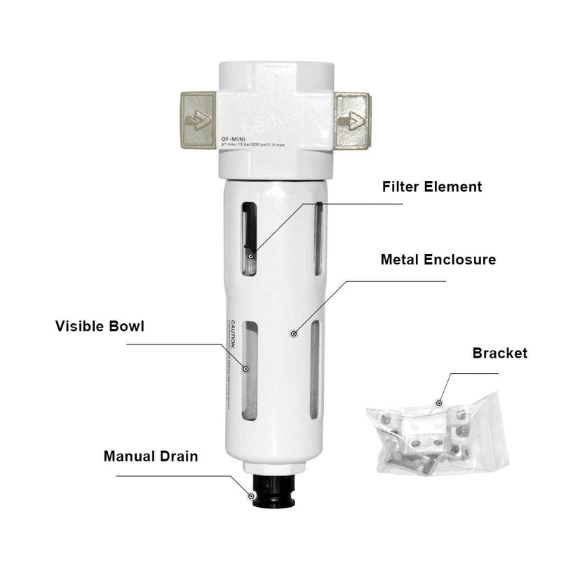 [Australia - AusPower] - Beduan 1/4" Air in-line Compressed Particulate Filter,Moisture Water Trap Filter With Visible Bowl,Manual Drain(MINI) 1/4" 
