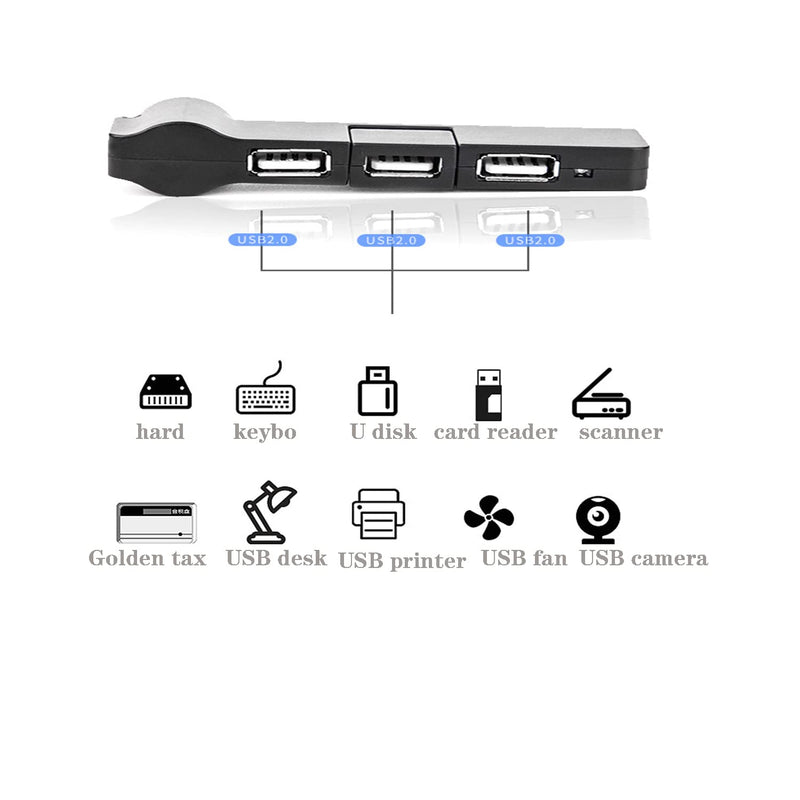 [Australia - AusPower] - LIXINTIAN USB 2.0 HUB, [90°/180° Degree Rotatable] Mini USB 2.0 Hub 4 Port USB Hub for Notebook, USB Flash Drives, Mobile HDD, Laptop, PC - Black 