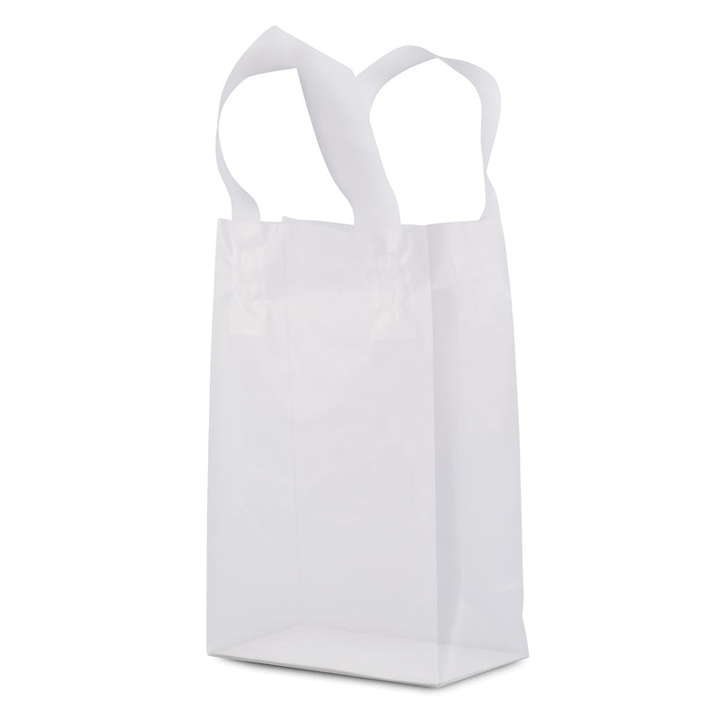 [Australia - AusPower] - Plastic Bags with Handles - 50 Pack Small Frosted White Gift Bags with Cardboard Bottom, Clear Shopping Totes in Bulk for Retail, Merchandise, Business, Boutique, Thank You, Take Out, Parties - 6x3x9 