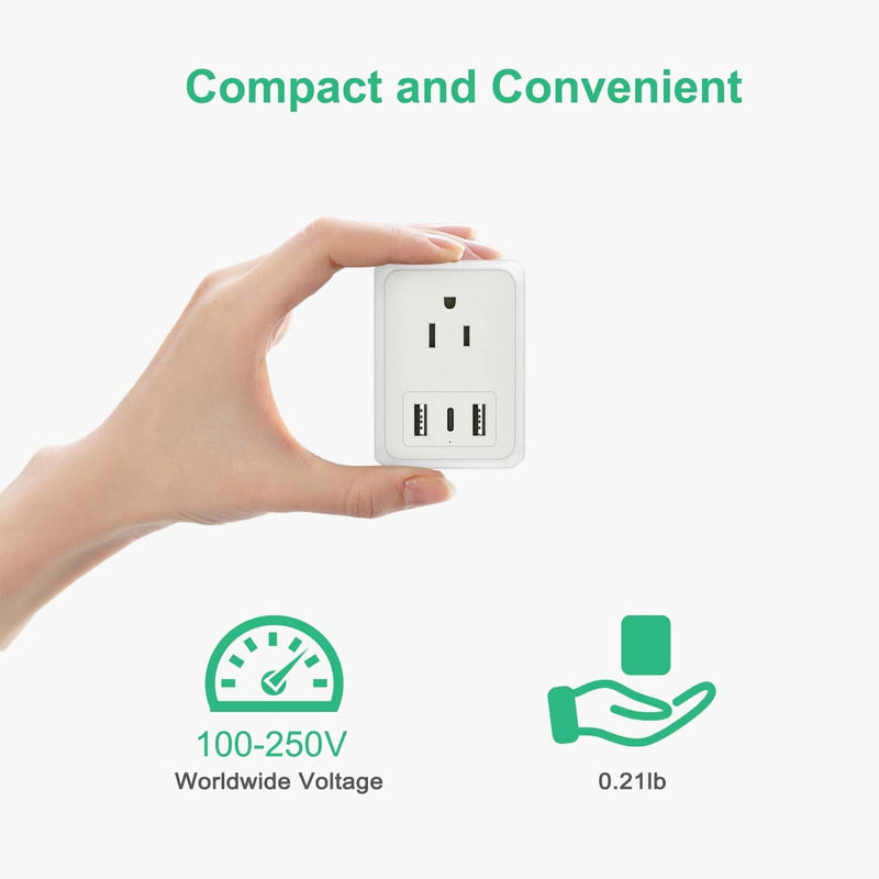 [Australia - AusPower] - Multi Plug Outlet Extender with USB, HICITY USB Wall Charger Multiple Outlet with 3 AC Outlet, 2 USB A&1 USB C Ports, Outlet Splitter Plug Expander for Cruise Ship Home Office Dorm Room 