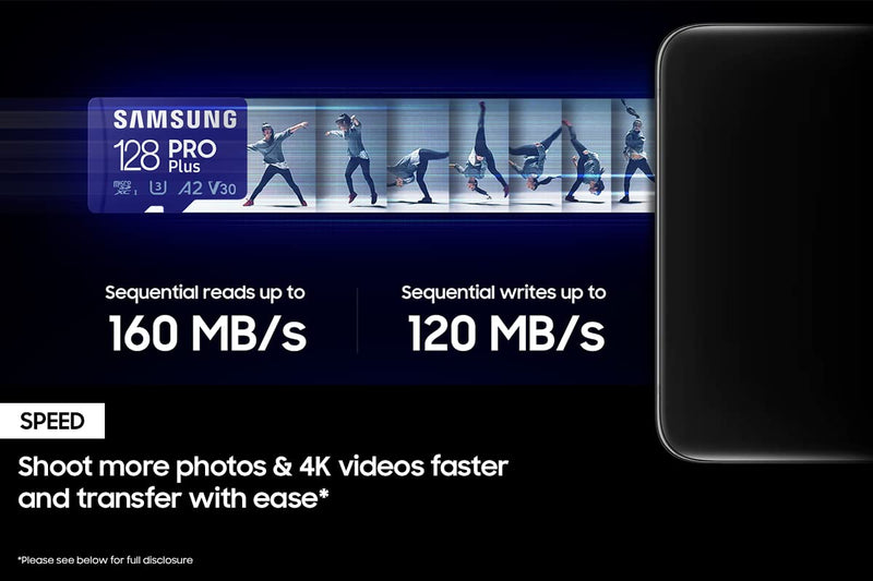 [Australia - AusPower] - SAMSUNG PRO Plus + Adapter 128GB microSDXC Up to 160MB/s UHS-I, U3, A2, V30, Full HD & 4K UHD Memory Card for Android Smartphones, Tablets, Go Pro and DJI Drone (MB-MD128KA/AM) 