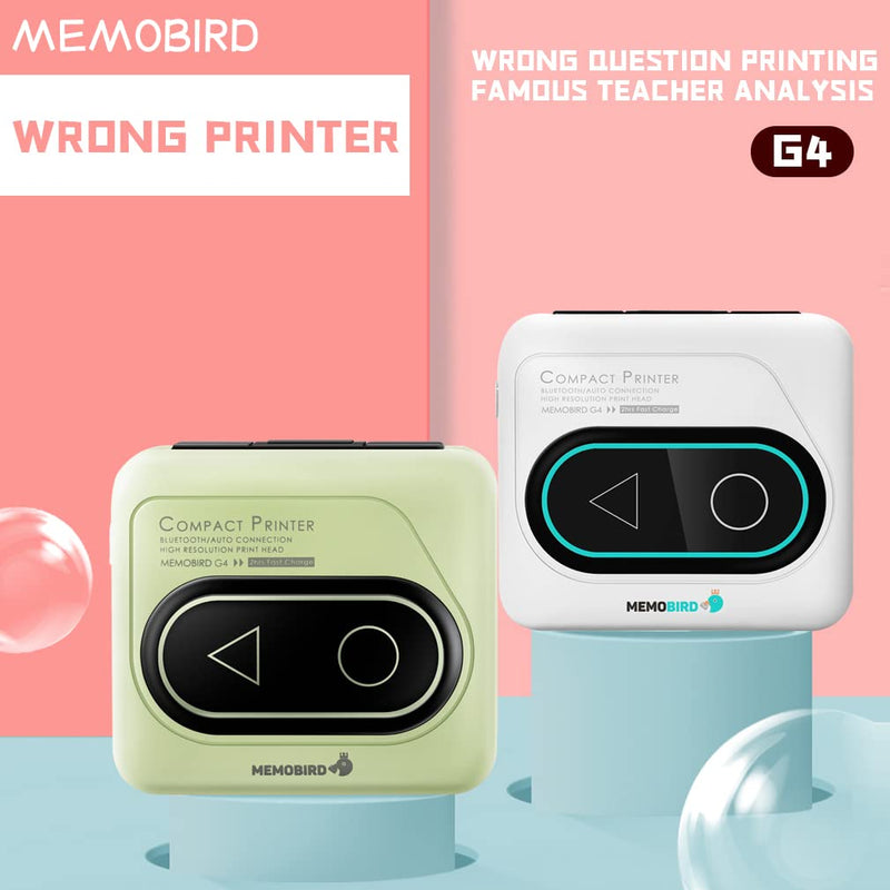 [Australia - AusPower] - Memobird G4 Mini Printer Inkless Pocket Label Printer, Instant Photo Printer with 2 Rolls Thermal Paper,With 3 rolls of thermal paper, Compatible with iOS Android Phone (White + 3 Rolls of Paper) White 