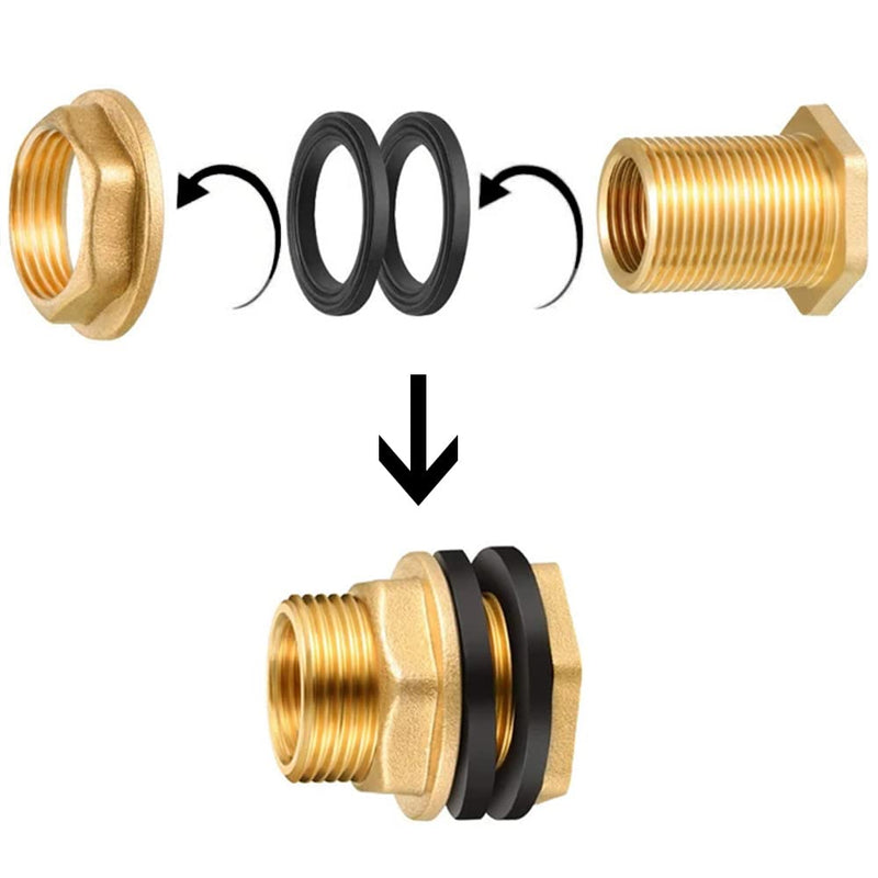 [Australia - AusPower] - Uenede 2PCS Solid Brass Bulkhead Fitting 3/8”Female x 1/2”Male Double Threaded Bulkhead Water Tank Connector 3/8"Female x 1/2"Male 