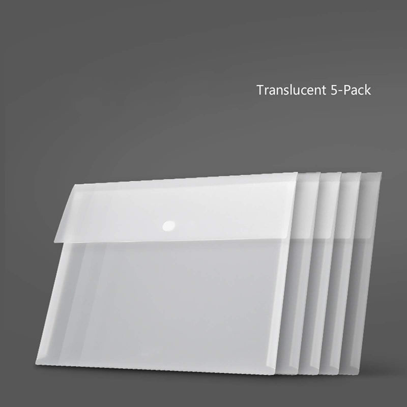 [Australia - AusPower] - VANRA Poly File Folder Pockets File Jacket Plastic Envelope Flat Document Letter Organizer with Snap Button Closure A4 Letter Size (Pack of 5, Translucent) A4 Size: 12.6”L x 9"H 
