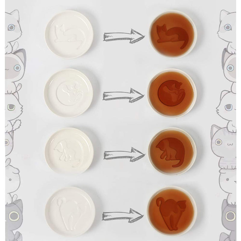 [Australia - AusPower] - Ceramics Sauce Dish Cat Relief Seasoning Dish Mini Side Sushi Soy Dipping Bowl soy sauce dishes dinnerware Meow Porcelain Small Saucer (Set of 4) 