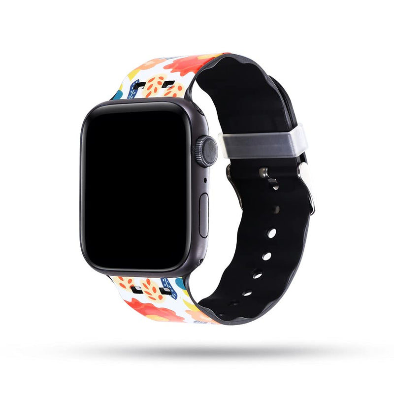 [Australia - AusPower] - Huayou Leather Floral Printed Band Compatible with Apple Watch Series 7 6 5 4 3 2 1 SE for iWatch 45mm 44mm 42mm 41mm 40mm 38mm,Sport Dressy Thin Comfortable Smartwatch Strap for Women&Men White 38/40/41MM 