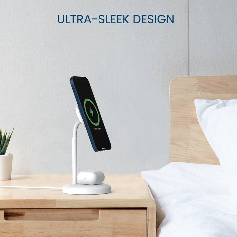 [Australia - AusPower] - Techsmarter 2-in-1 Magnetic Wireless Charger Pad & Stand with 20W USB-C Wall Charger & 5ft USB-C Cable. Compatible with iPhone 13, iPhone 12, & AirPods 