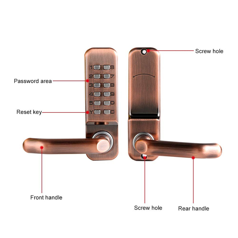 [Australia - AusPower] - Mechanical Digital Password Door Lock, Zinc Alloy Keyless Waterproof and Rust-Proof Door Lock, PVD Plating, Fadeless, Can be Installed Left or Right 