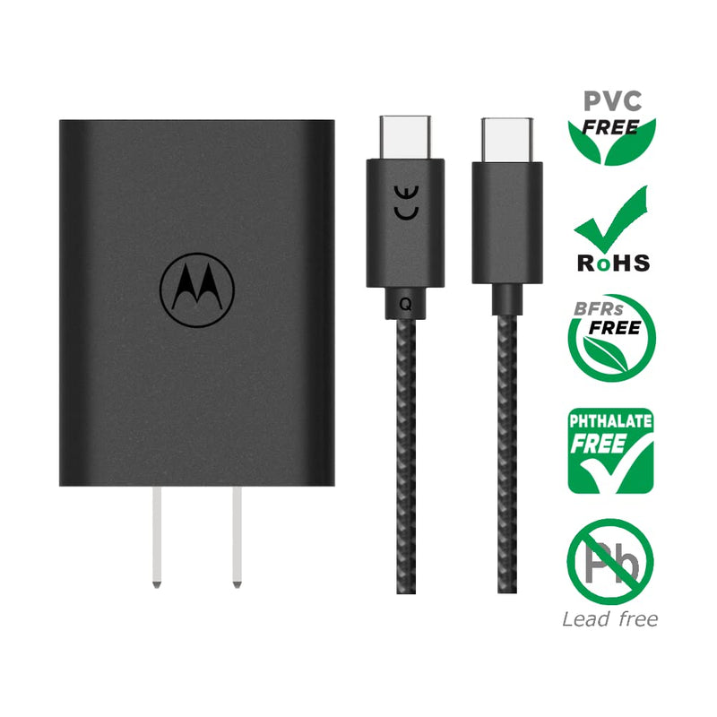 [Australia - AusPower] - Motorola TurboPower Share 50W Charger- Dual Port USB A and USB C Fast Charging, USB-PD + QC3.0 w/ 1.5m (4.6ft) Braided Type C Cable for Moto G Power/Stylus/Edge/One 5G UW Ace 4.6 ft Braided C2C Cable 