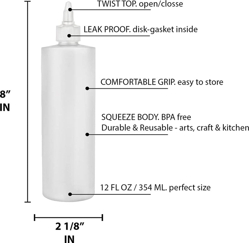 [Australia - AusPower] - BRIGHTFROM Condiment Squeeze Bottles, 12 OZ Empty Squirt Bottle with Twist Top Cap, Leak Proof - Great for Ketchup, Mustard, Syrup, Sauces, Dressing, Oil, Arts and Crafts, BPA FREE Plastic - 2 PACK 