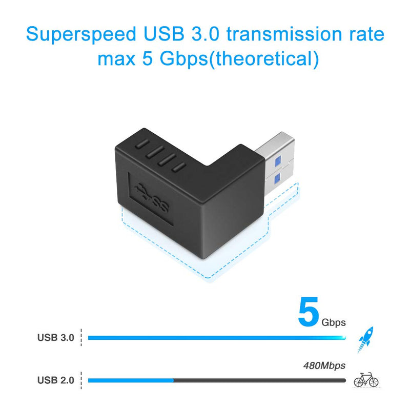 [Australia - AusPower] - [6 Pack] ELUTENG USB 3.0 90 Degree Right Angle USB Extender Adapter Male to Female USB 3.0 Super Speed Connector UP Down / Left Right USB Extender Coupler Vertical L Shape for USB Devices 