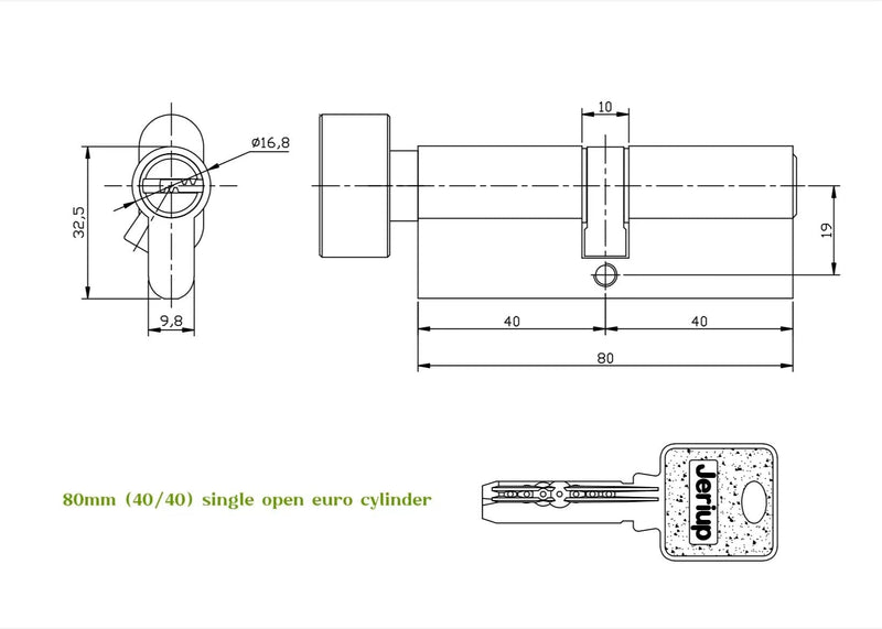 [Australia - AusPower] - Jeriup 80mm Euro Profile Lock Cylinder KEYED Alike Function with 5 Keys (dimple), Single Open Copper Lock Cylinder, Anti-Rust Corrosion Resistant Anti-Theft Wooden Door Lock Cylinder 