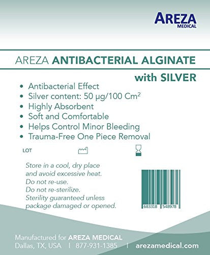 [Australia - AusPower] - Silver Alginate (Antibacterial Alginate with Silver) 4.25"x4.25" Sterile; 5 Wound Dressings Per Box (1) (4.25" X 4.25") (1) Areza Medical 1 