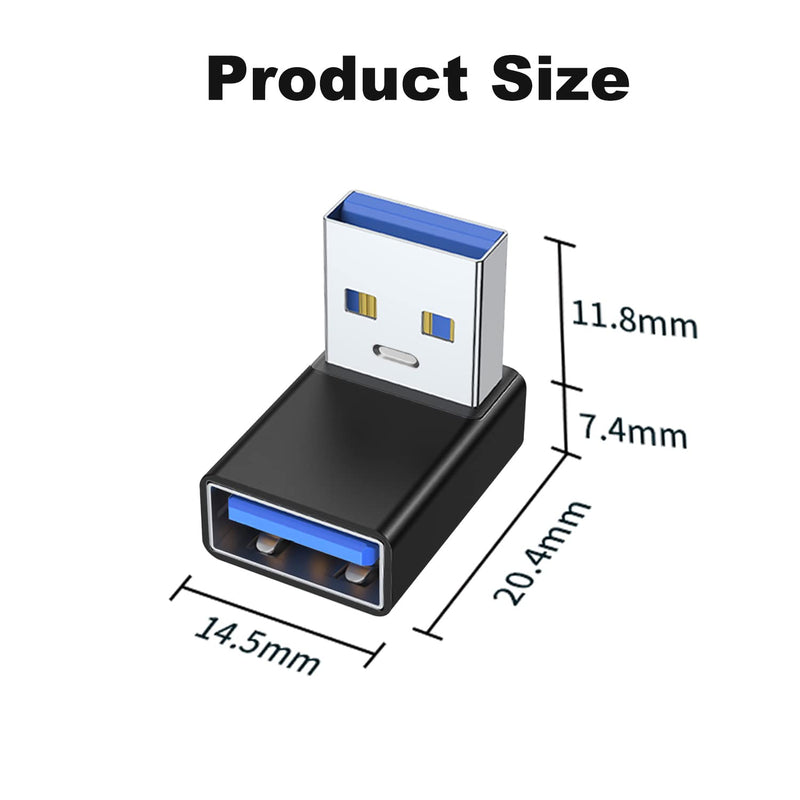 [Australia - AusPower] - AreMe 90 Degree USB 3.0 Adapter 2 Pack, Up and Down Angle USB A Male to Female Converter Extender for PC, Laptop, USB A Charger, Power Bank and More (Black) Up/Down Black 