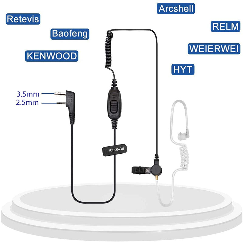 [Australia - AusPower] - Retevis Walkie Talkie Earpiece with Mic, 2 Pin Acoustic Tube Headset, Compatible with Retevis RT22 RT21 H-777 RT68 pxton Arcshell Two Way Radios, Security 2 Way Radio Headset with Coil Design(10 Pack) 