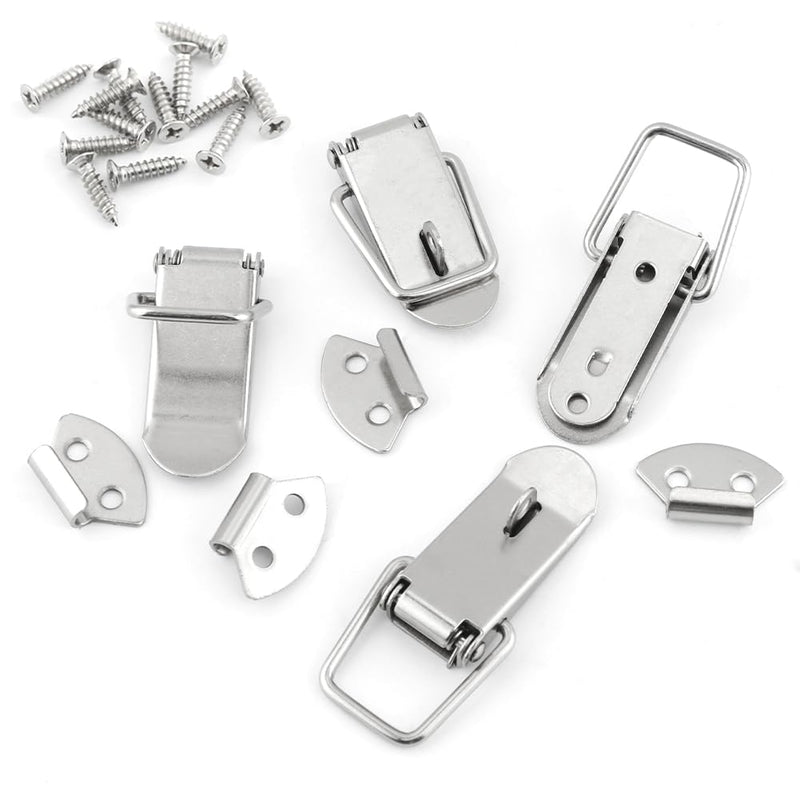 [Australia - AusPower] - 8Pcs Spring Loaded Toggle Latch, Spring Hasp Lock, Stainless Steel Tension Clasp Duck Billed Catch Clamp Clip, with Screws for Door Window Drawer (Silver) Silver 