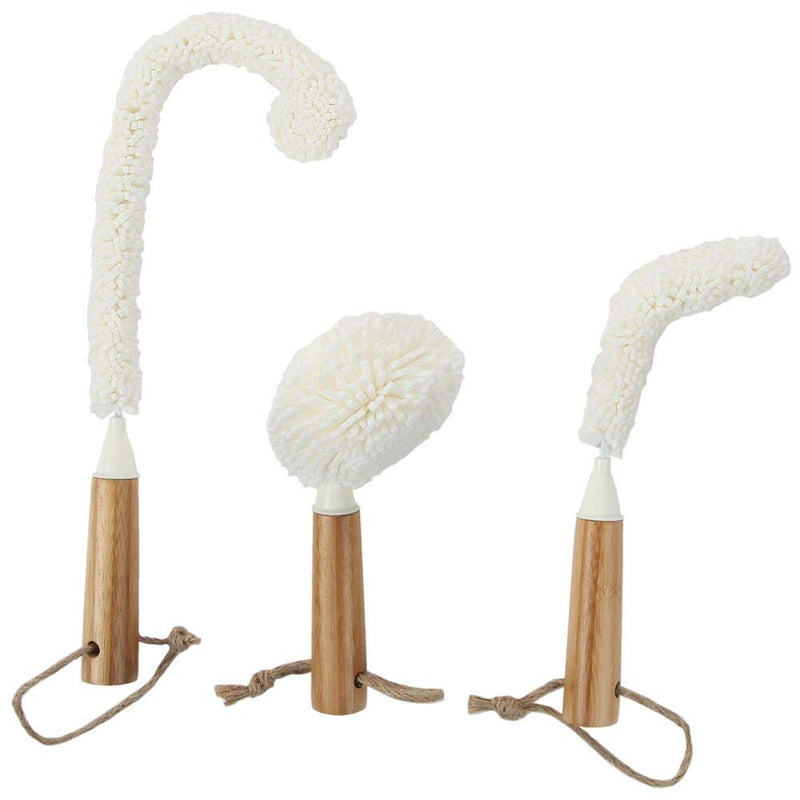 [Australia - AusPower] - Lily's Home Decanter Cleaning Brush Set with Bamboo Handles, Glassware Cleaning Brushes For Hard To Reach Areas, Ideal For Champagne Flutes, Beer Mugs, Baby Bottles and Narrow Neck Goblets (Set of 3) 