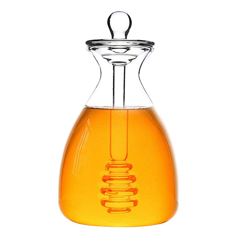 [Australia - AusPower] - TOFOAN Crystal Beehive Honey Jar - Glass Honey Pot with Dipper and Lid Cover for Home Kitchen Store Honey and Syrup, Clear Gorgeous Bee Decor, Honey Container 14 Ounces 