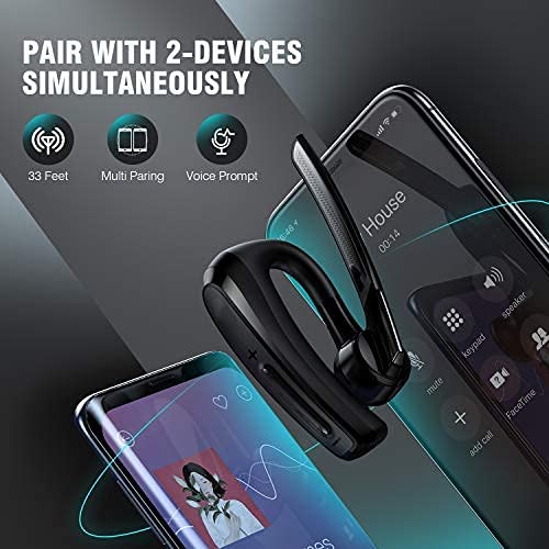 [Australia - AusPower] - Bluetooth Headset, Bluetooth Earpiece 16 Hours Talktime with CVC8.0 Noise Cancelling Mic Mute Key Hands-Free Earphones for Cell Phones PC Laptop Business Truck Driver Office Call Center Skype 