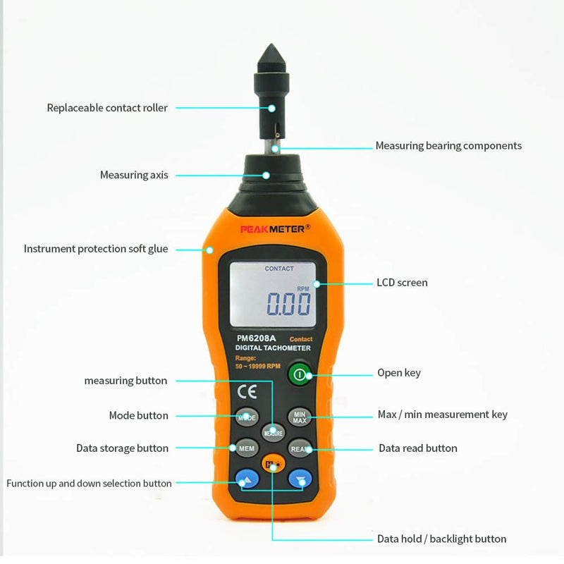 [Australia - AusPower] - RICH Digital Tachometer Tester,Speed Gauge Tester Handheld Mini 50RPM-19999RPM Meter Motor Speed Gauge,100 Groups,193 x 60 x 29 mm 193 x 60 x 29 mm 