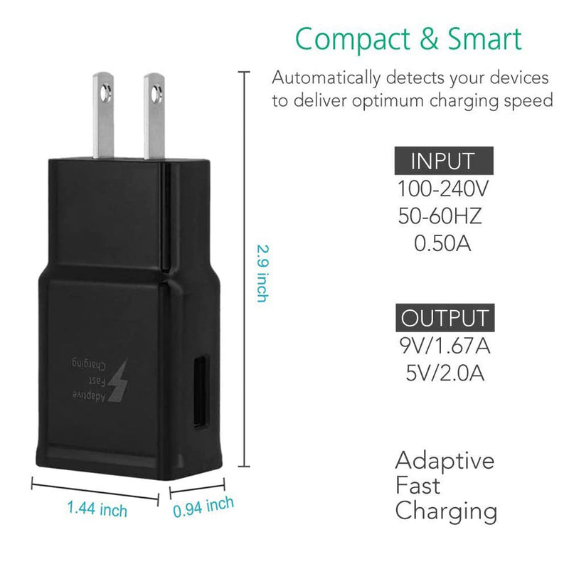 [Australia - AusPower] - Samsung Adaptive Fast Charging Adapter Quick Charge Charging Block Wall Charger Plug Compatible with Samsung Galaxy S6/S7/S8/S8+/S9/S10+/Edge/Note8/Note9(2 Pack) (Black) Black 