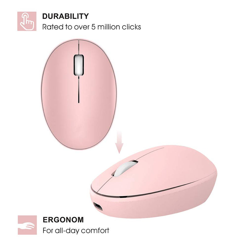 [Australia - AusPower] - TENMOS Mini Rechargeable Wireless Mouse, 2.4GHz Optical Travel Mouse Slient Wireless USB Computer Mouse for Kids/Girls, Auto Sleeping, 3 Buttons, 1000 DPI Compatible with Laptop, PC, Computer (Pink) pink 