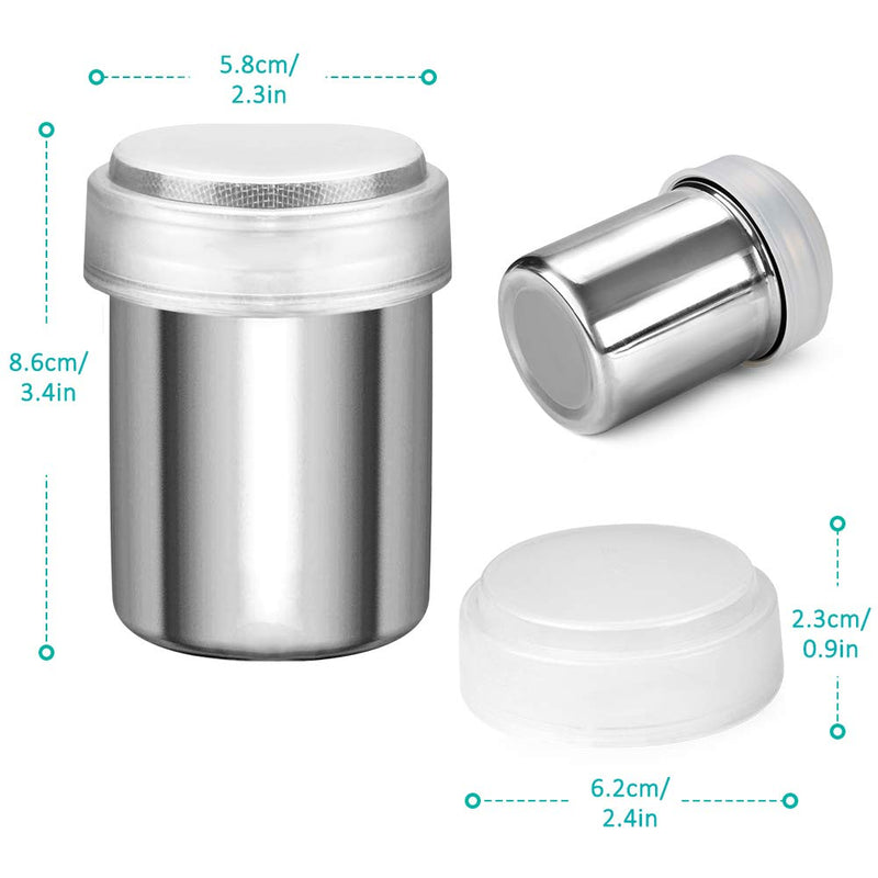 [Australia - AusPower] - Accmor 2pcs Powder Sugar Shaker Duster, Stainless Steel Powder Sugar Shaker with Lid, Sifter For Cinnamon Sugar Pepper Powder Cocoa Flour Small-6.8 oz 