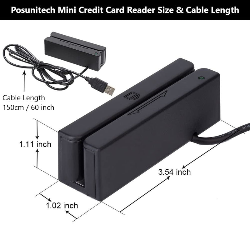 [Australia - AusPower] - Posunitech Mini Msr100 Swipe Magnetic Credit Card Reader 3 Tracks Hi/Lo Data Collector, USB Msr Stripe Card Reader for Point of Sale (POS), Access Control, ID Verify 