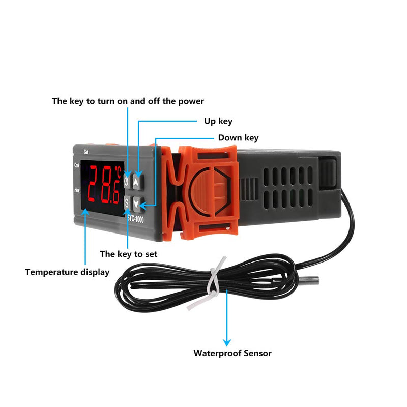 [Australia - AusPower] - Dorhea STC-1000 Digital Temperature Controller AC 10A 110V-220V Digital LED Temperature Controller Heating Cooling Centigrade Thermostat 2 Relays Output with NTC Sensor Probe(110V/220V) 