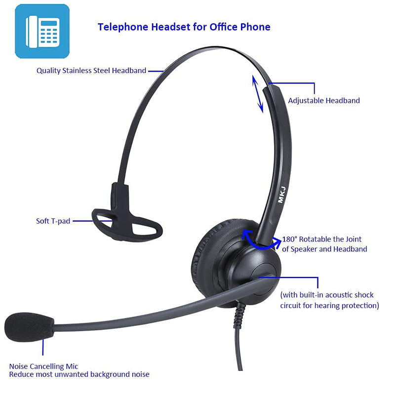[Australia - AusPower] - Corded RJ9 Telephone Headset for Office Phones Call Center Headset with Noise Cancelling Microphone for Plantronics Dialer Avaya 1416 9508 Aastra 3COM AudioCodes Atcom Digium Fanvil Nortel 