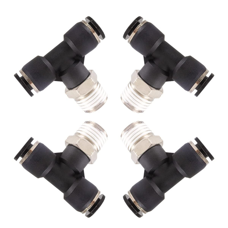 [Australia - AusPower] - Male Branch Tee Push to Connect Air Line Fittings 1/4"OD x 1/4"NPT Thread Quick Release Connectors 3 Way Shaped Union Adapter Fitting 