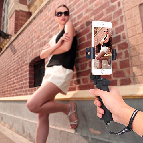 [Australia - AusPower] - Ergonomic Anti-Falling Cell Phone Vlogging Hand Grip Stabilizer Smartphone Holder Rig Mount Video Kit w/ Safety Strap Portable Selfie Stick for iPhone Samsung (Landscape+Portrait)-Mic /Light Adapter 