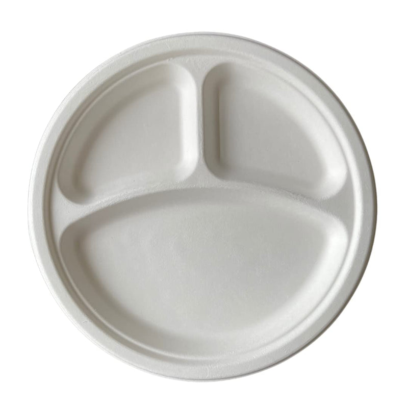 [Australia - AusPower] - Eco247 100% Compostable 10 inch 3 Compartment Large Plates | 125-Count | Heavy Duty Bulk White Disposable Plates | Eco-Friendly | Biodegradable Natural 100% Recyclable Sugar Cane Bagasse 