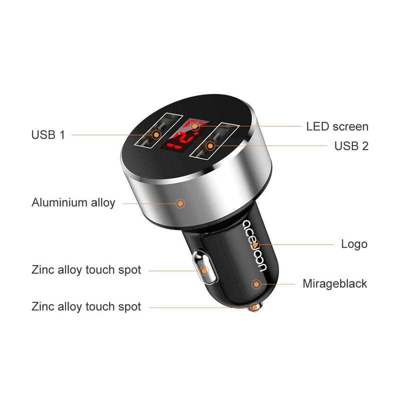 [Australia - AusPower] - aceyoon Car USB Charger Multi Port Voltmeter 24W 3.1A 12V / 24V Dual USB Car Adapter Charger Voltage LED Display and Current Protection Compatible for i12 i11 XS XR, S10 S9, P40 P30, Mate30, Pixel 