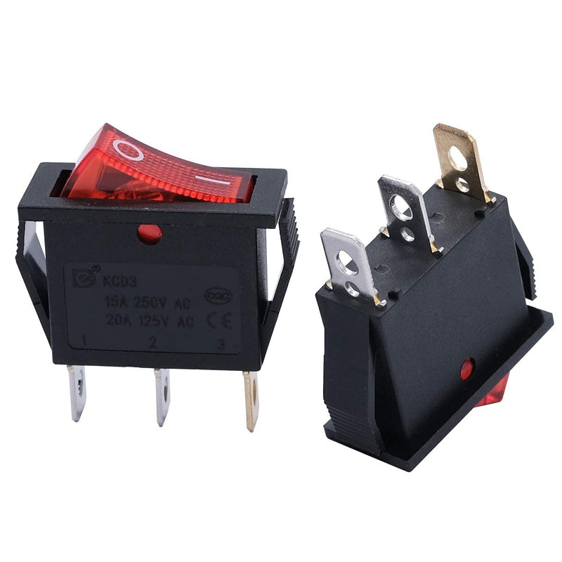 [Australia - AusPower] - mxuteuk 6pcs AC110V/120V Rocker Switch Red Light Illuminated Snap-in Toggle Switch Power SPST ON-Off Switch 3 Pin, Use for Household Appliances Industrial Equipment MXU3-101NR 3 Pin LED Red ON-OFF 