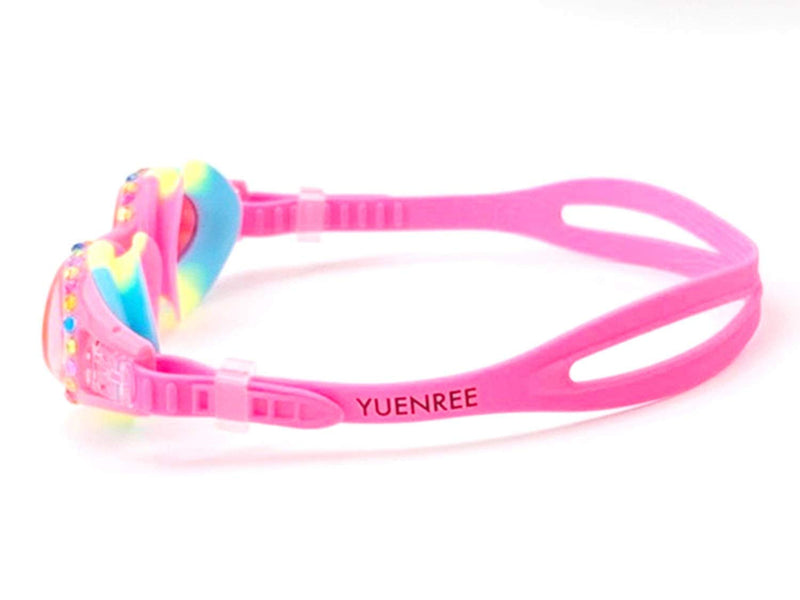 [Australia - AusPower] - YUENREE Bling Swimming Goggles for Girls Ages 3-14 - Anti-Fog, UV Protection, Easy to Adjust - with Hard Travel Case 01: Clear Lens W/ Rainbow 
