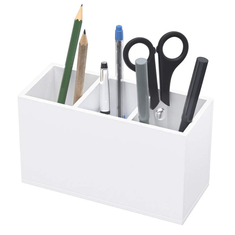 [Australia - AusPower] - NIUBEE Acrylic Pen Holder 3 Compartments, White Pencil Organizer Cup for Countertop Desk Accessory Storage 