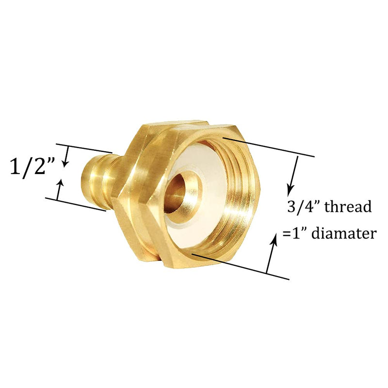 [Australia - AusPower] - Joywayus 10pcs 1/2" Barb x 3/4" Female GHT Thread Swivel Hex Brass Garden Water Hose Pipe Connector Copper Fitting with Stainless Clamp House/Boat/Lawn/Power Wash/Irrigation 3/4"GHT Female 1/2"Barb-10PCS 