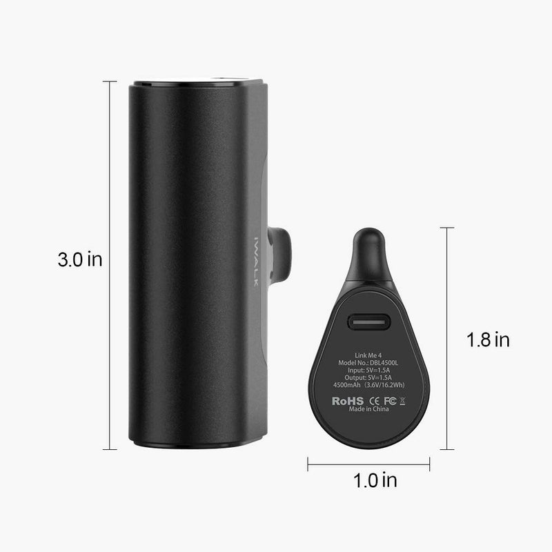 [Australia - AusPower] - iWALK Small Portable Charger 4500mAh Ultra-Compact Power Bank Cute Battery Pack Compatible with iPhone 13/13 Pro Max/12/12 Mini/12 Pro Max/11 Pro/XS Max/XR/X/8/7/6/Plus Airpods and More,Black Black 