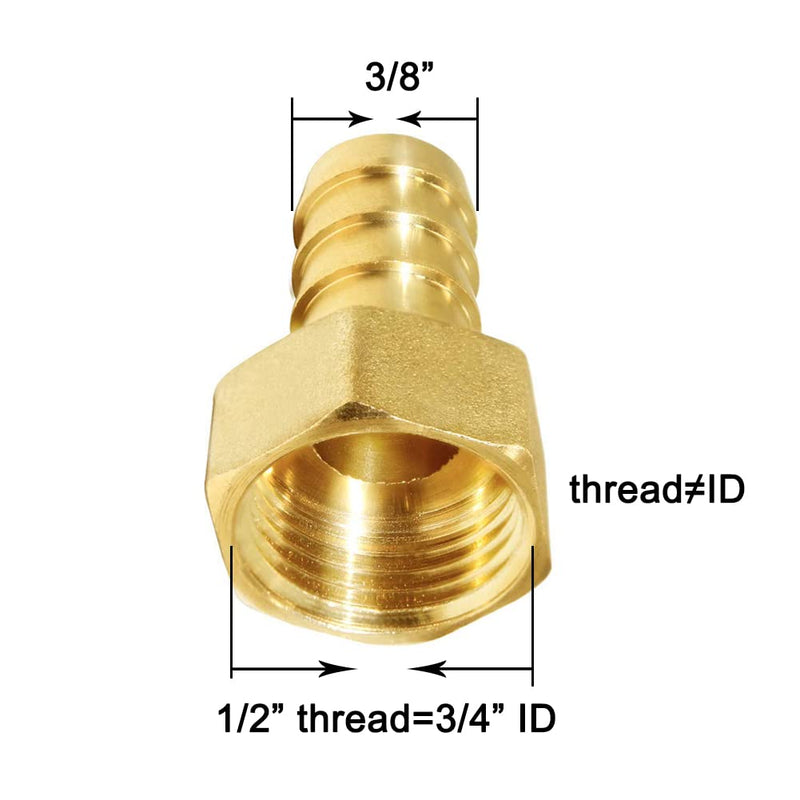 [Australia - AusPower] - Joywayus Straight 3/8" Hose ID x 1/2" NPT Female Brass Barb Fitting Pipe Fitting Adapter 3/8" Bard x 1/2" NPT Female-1pcs 