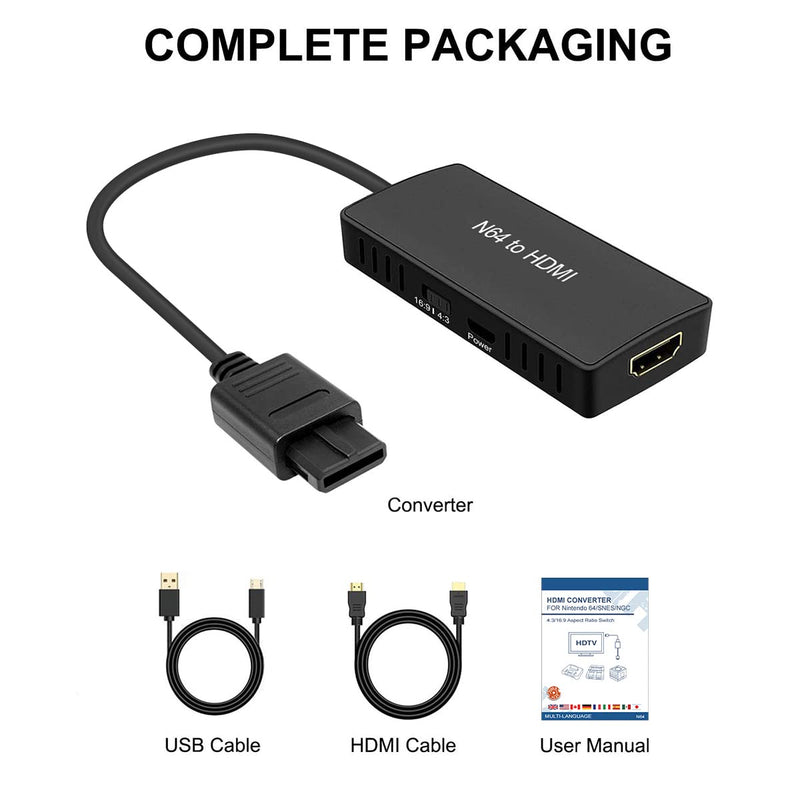 [Australia - AusPower] - N64 to HDMI Converter Adapter Support 16:9/ 4:3 Conversion, HDMI Link Cable for N64 /SNES /NGC/ SFC（Plug and Play） 