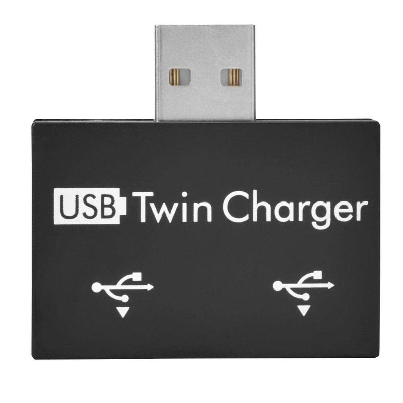 [Australia - AusPower] - Mini Hub USB2.0 Male to 2-Port USB Twin Charger Splitter Adapter Converter Kit for Mobile Phone/ Laptop (Black) Black 