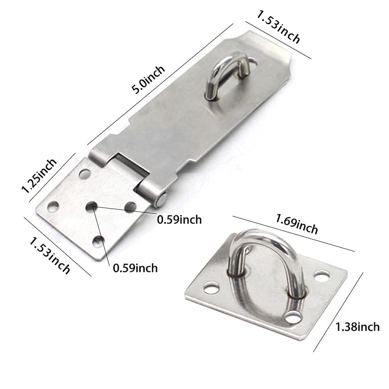 [Australia - AusPower] - Door Locks Hasp Latch, 5 Inch Stainless Steel Safety Packlock Clasp Hasp Lock Latch, Extra Thick Gate Lock Hasp with Screws Brushed Finish 2 Pack (5inch)1 5inch White 