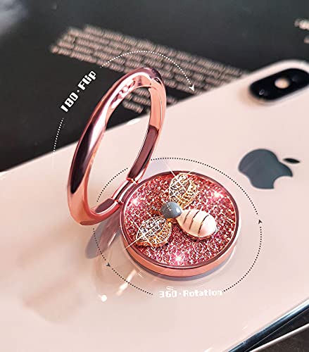 [Australia - AusPower] - Cell Phone Ring Holder Finger Kickstand 360° Rotate 180° Flip Phone Ring Holder Diamond Bee Metal Ring Phone Kickstand and Phone Grip for Hand Compatible with All Smartphones in 4-8 inches(Rose Gold) Rose Gold 